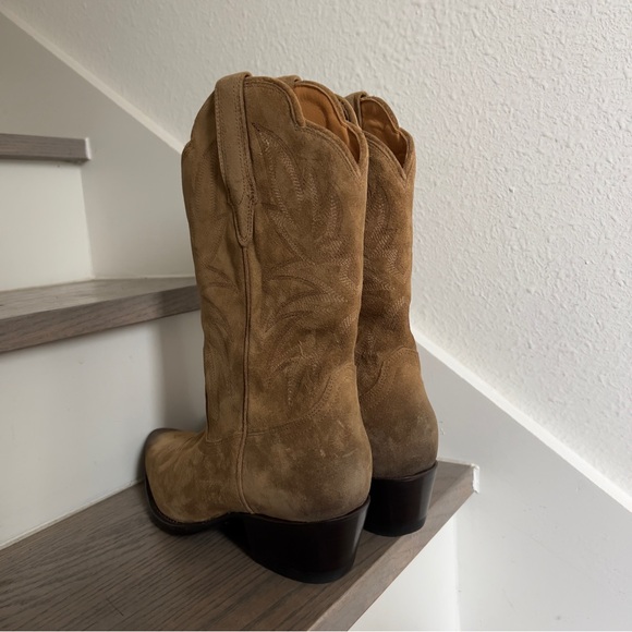 NWOB Tecovas The Jamie Suede Western Cowboy Boots in Caramel Brown - Picture 5 of 8